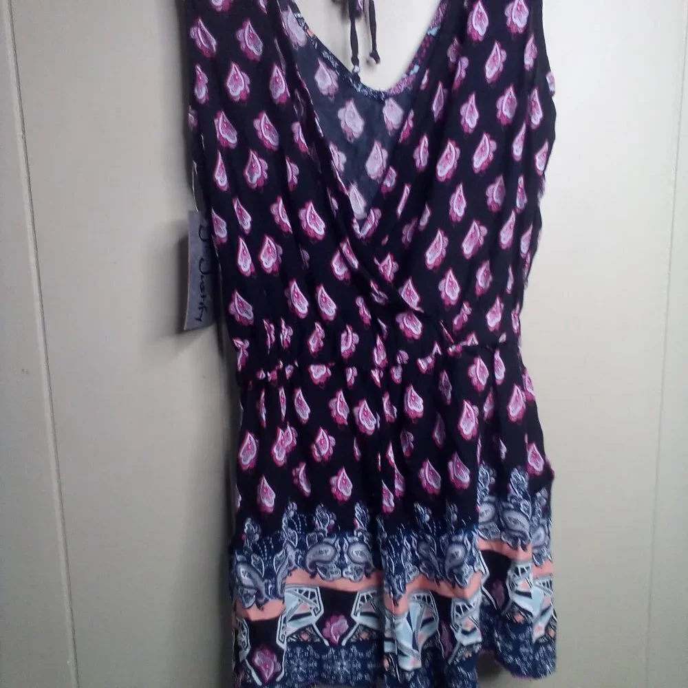 J For Justify Romper Shorts XS Sleeveless Open Back Patterned